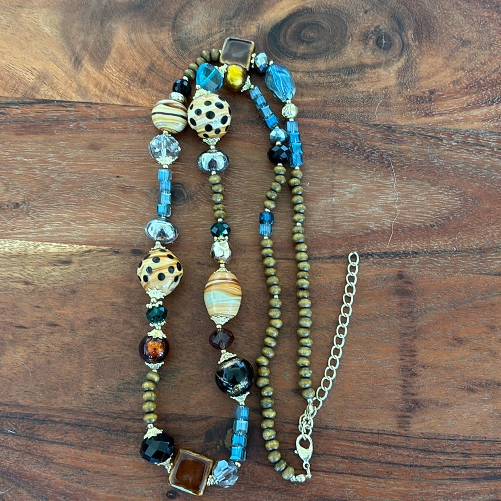 Glass Roots wood & glass bead necklace